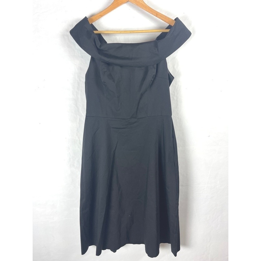 Calvin Klein Black Off Shoulder Portrait Collar Fit Flare Midi Dress 10 - Picture 2 of 7
